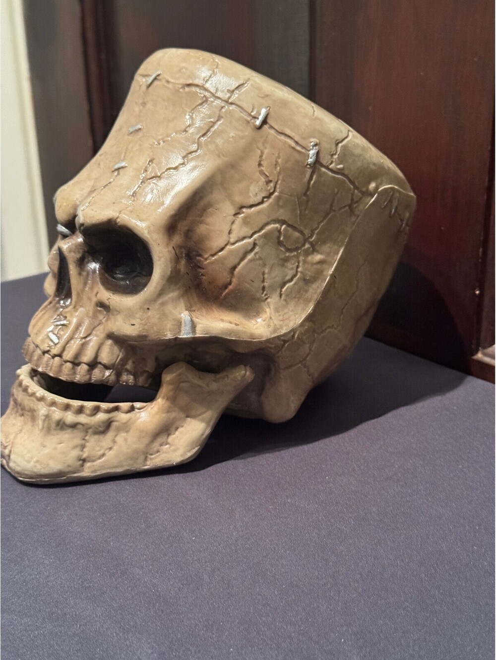 Frankenstein Skull Decoration with Hinged Jaw 7'' Tall - Picture 4 of 6